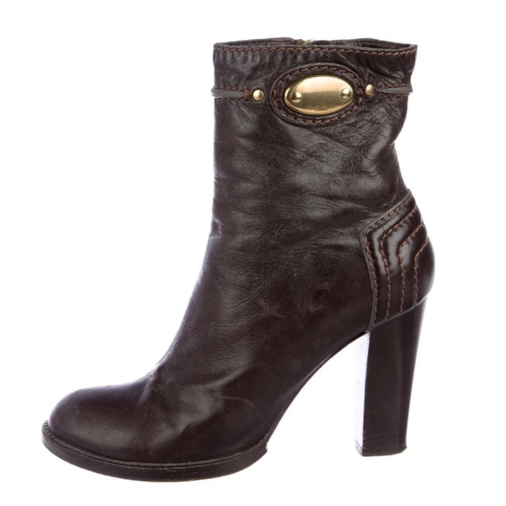 Chloe dark brown leather heeled ankle boots 39